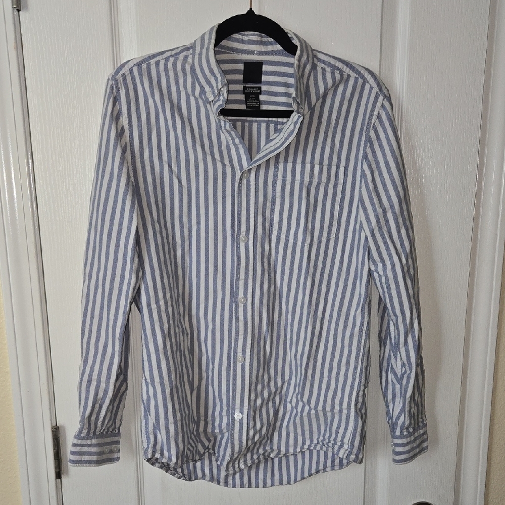 Striped Blue and White Men's Button-Up Shirt